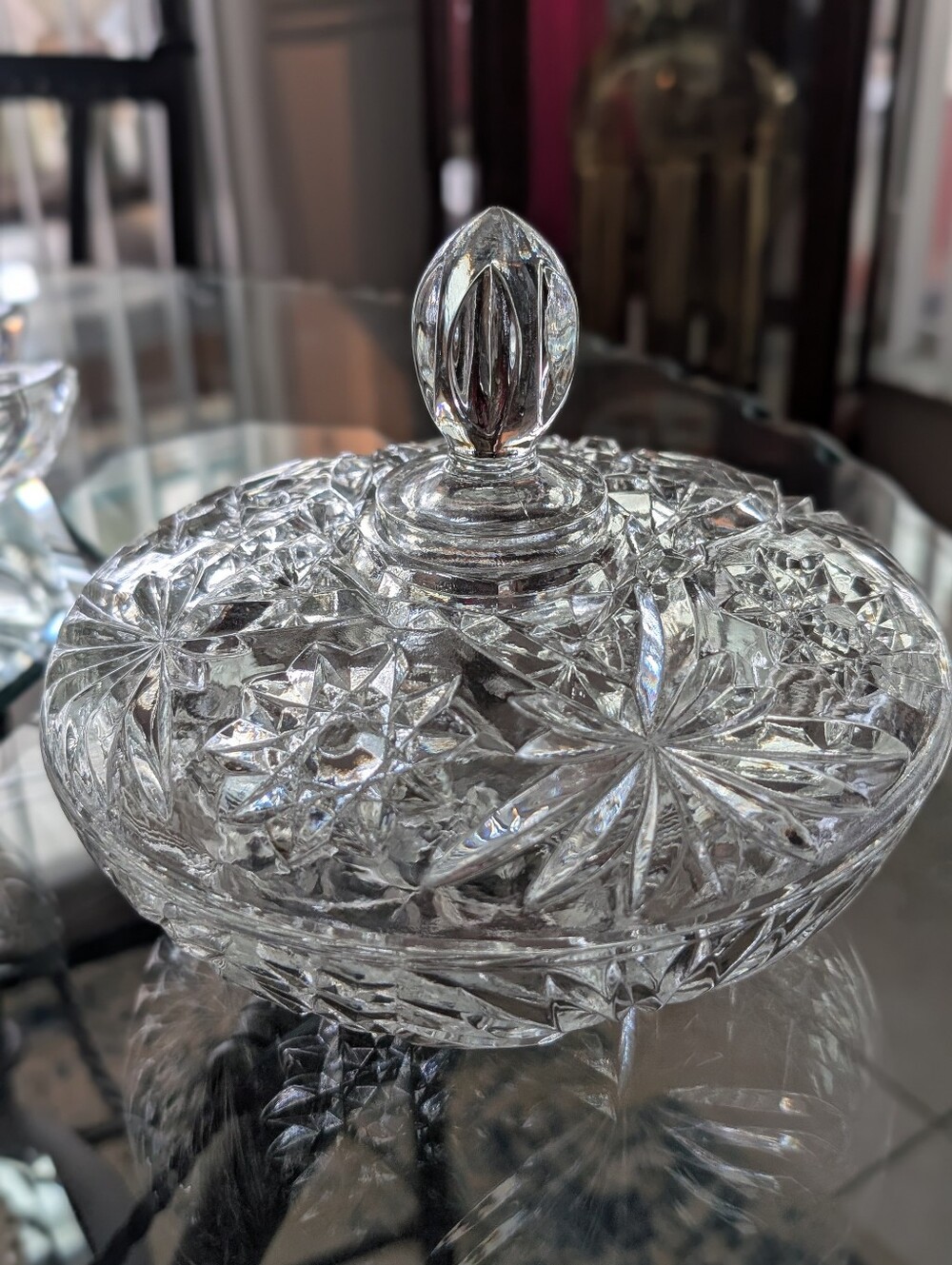 Elegant Clear Cut-Glass Covered Candy Dish - Clear